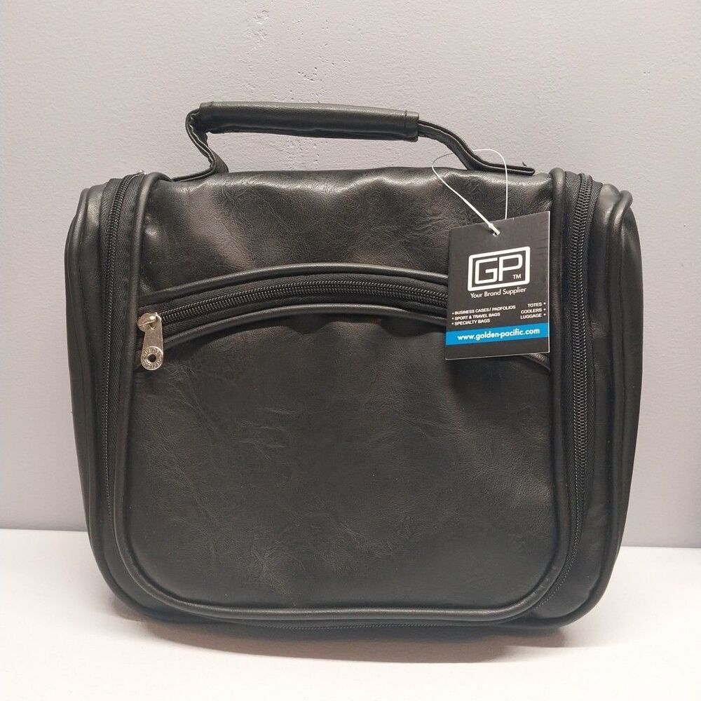 Hanging Travel Toiletry Bag Faux Leather Organizer Carry On Black New